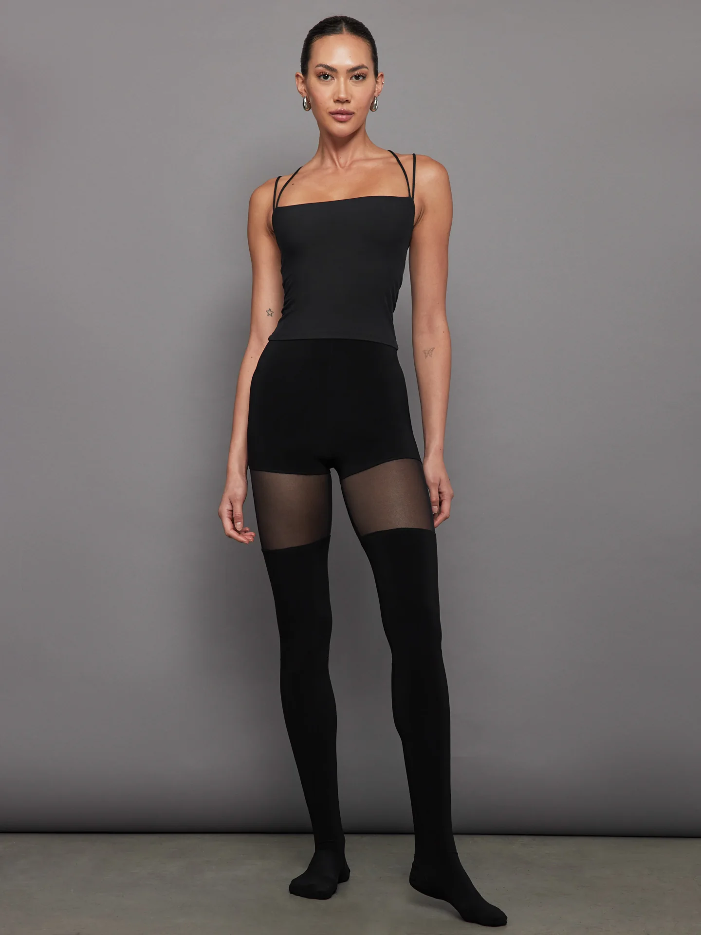 Thigh High Panty Splice Legging W/ Footsie - Black/ Black Mesh - Image 4
