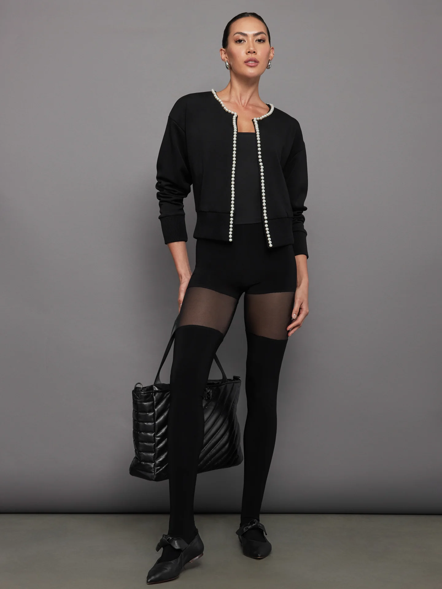 Thigh High Panty Splice Legging W/ Footsie - Black/ Black Mesh - Image 5