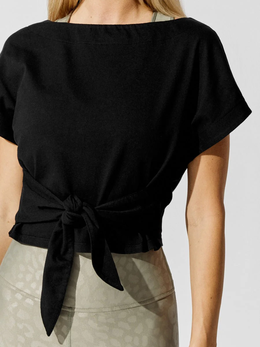 Tie Front Tee - Black - Image 3