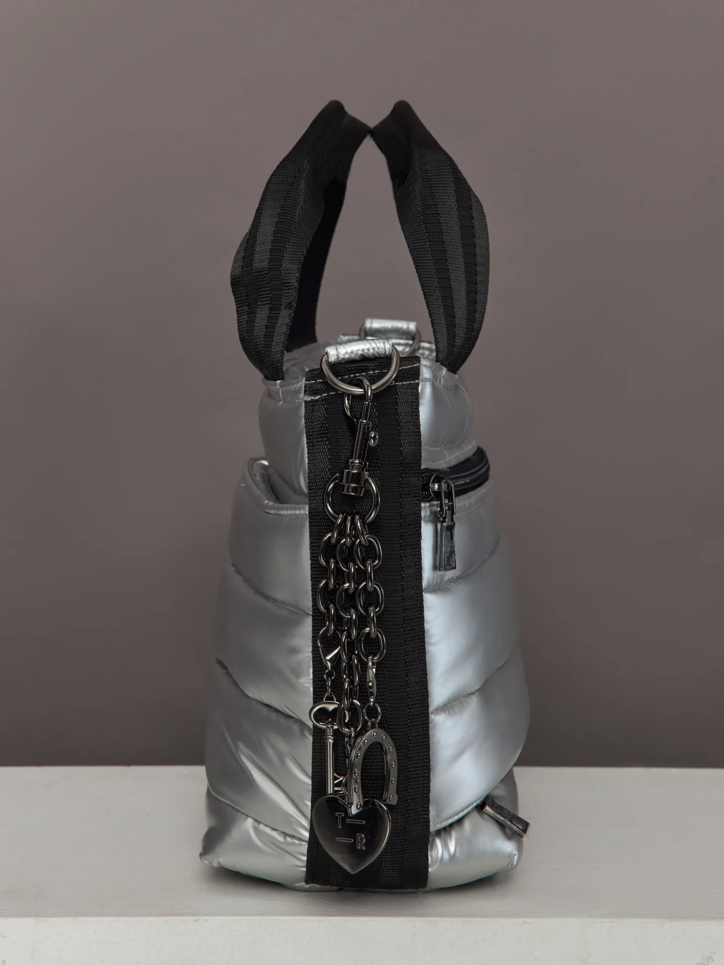 Escapade Tote - Pearl Silver and Houndstooth/ Black/Black Web - Image 4