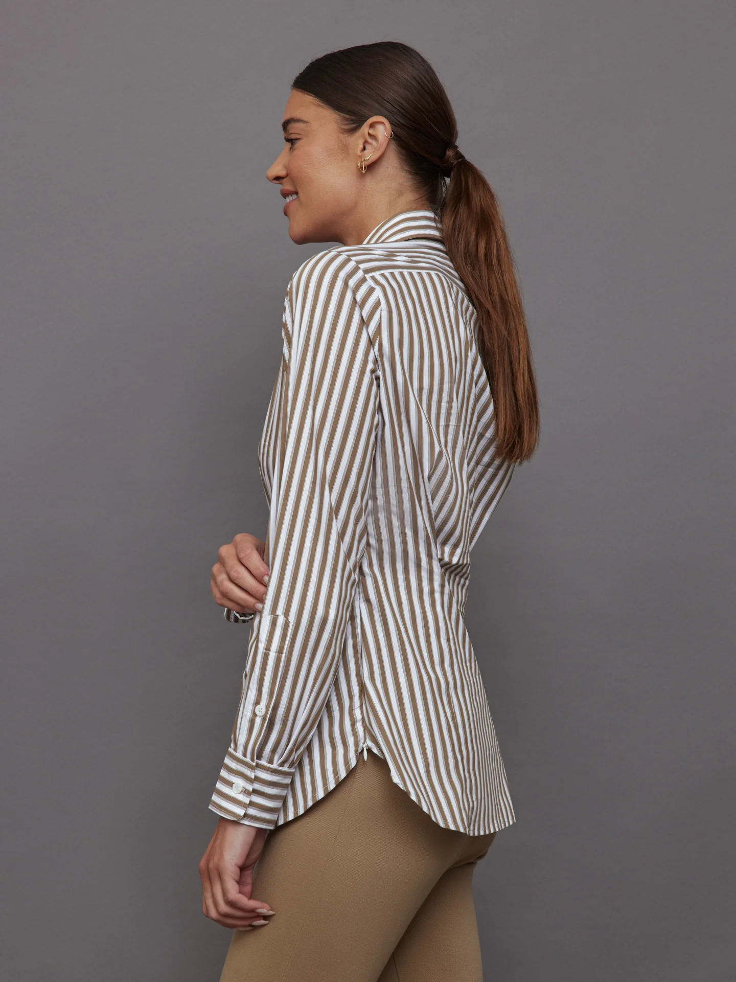Twisted Tunic Shirt - White/Tan Stripe - Image 2