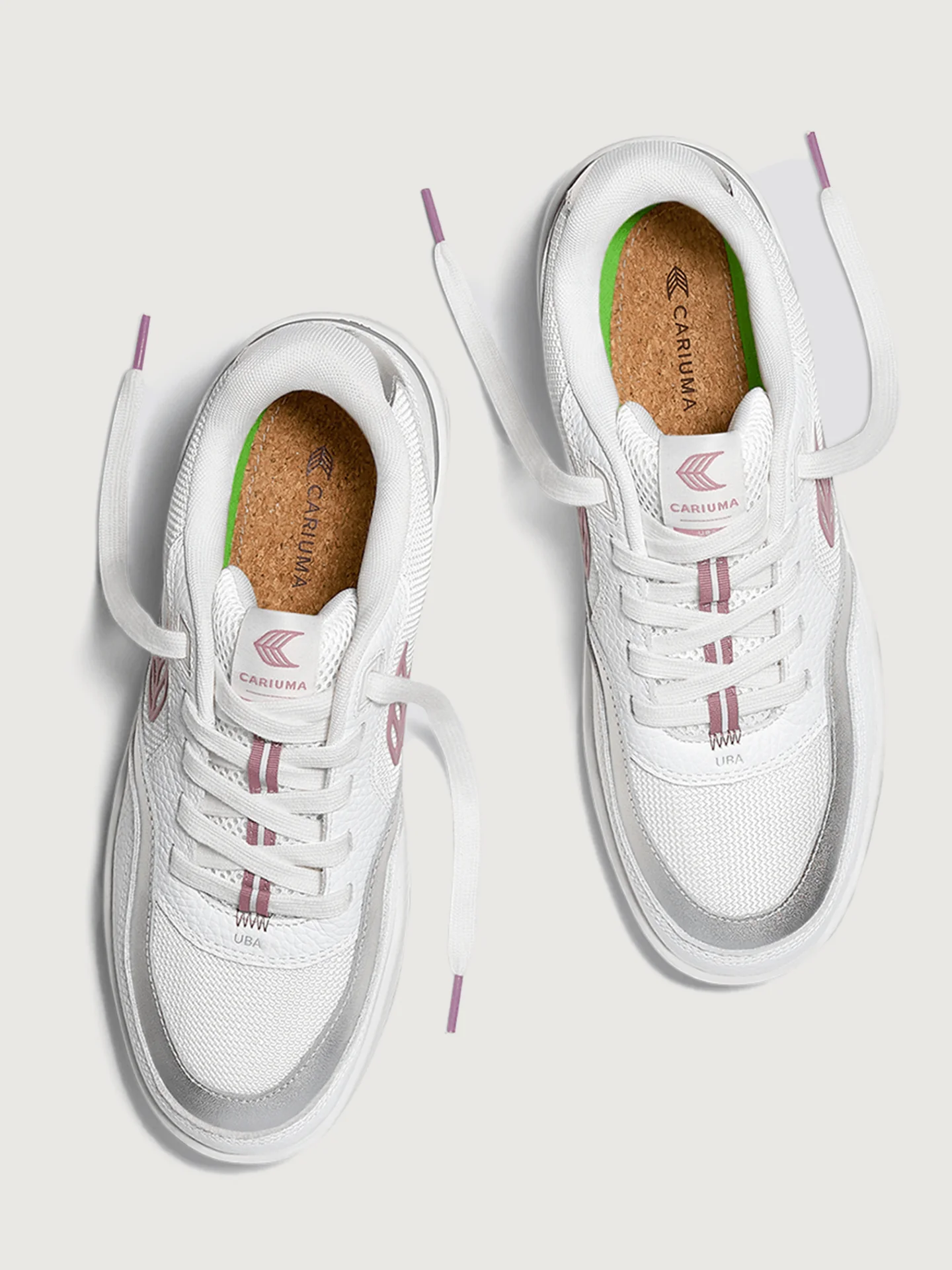 Uba Premium Leather & Mesh - White/ Metallic Silver Blush Pink - Image 2