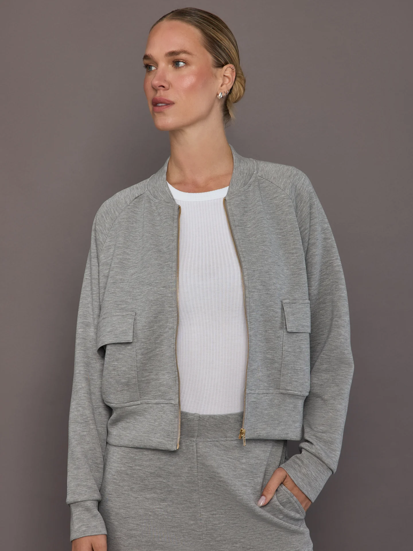 Knit Bomber Jacket in Modal Luxe - Heather Grey