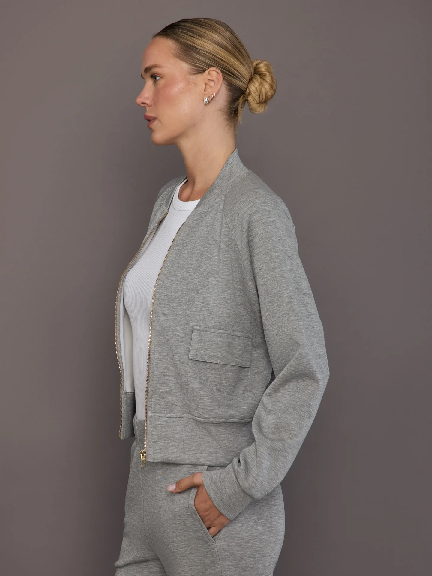 Knit Bomber Jacket in Modal Luxe - Heather Grey - Image 4