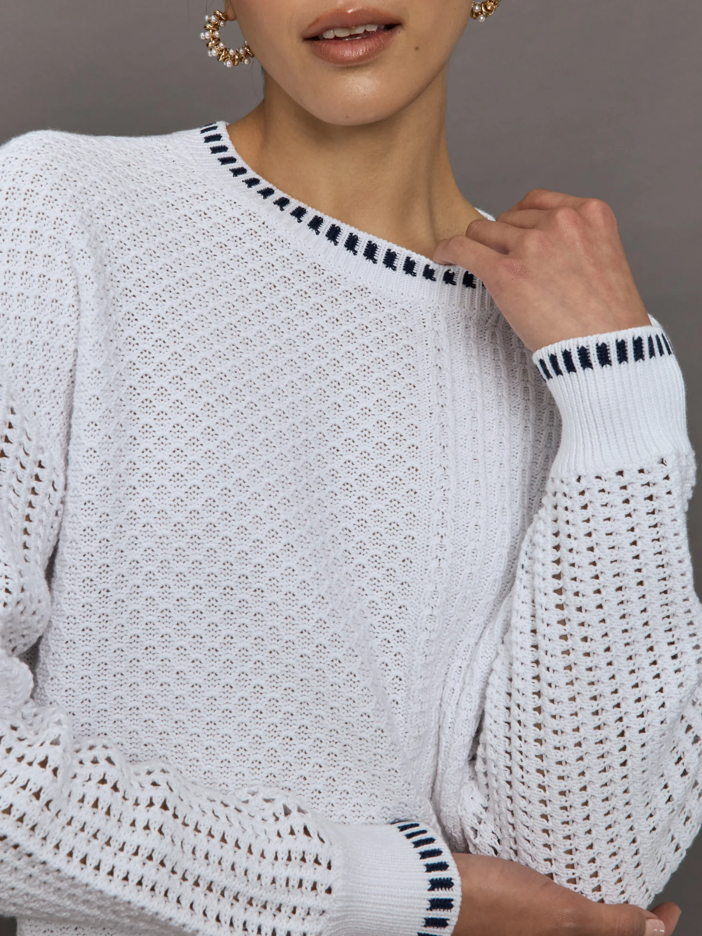 Uma Mixed Stitch Crew Neck - Bleach White Multi - Image 5
