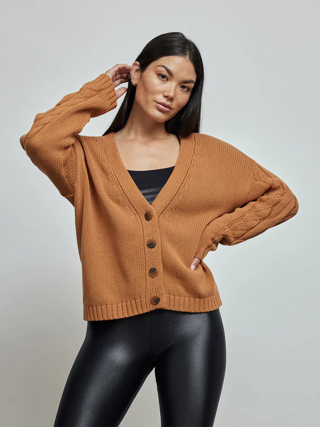V-Neck Cardigan - Caramel