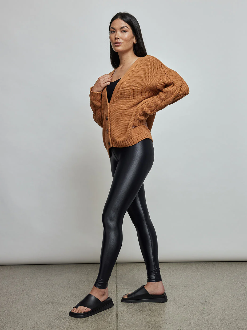 V-Neck Cardigan - Caramel - Image 5