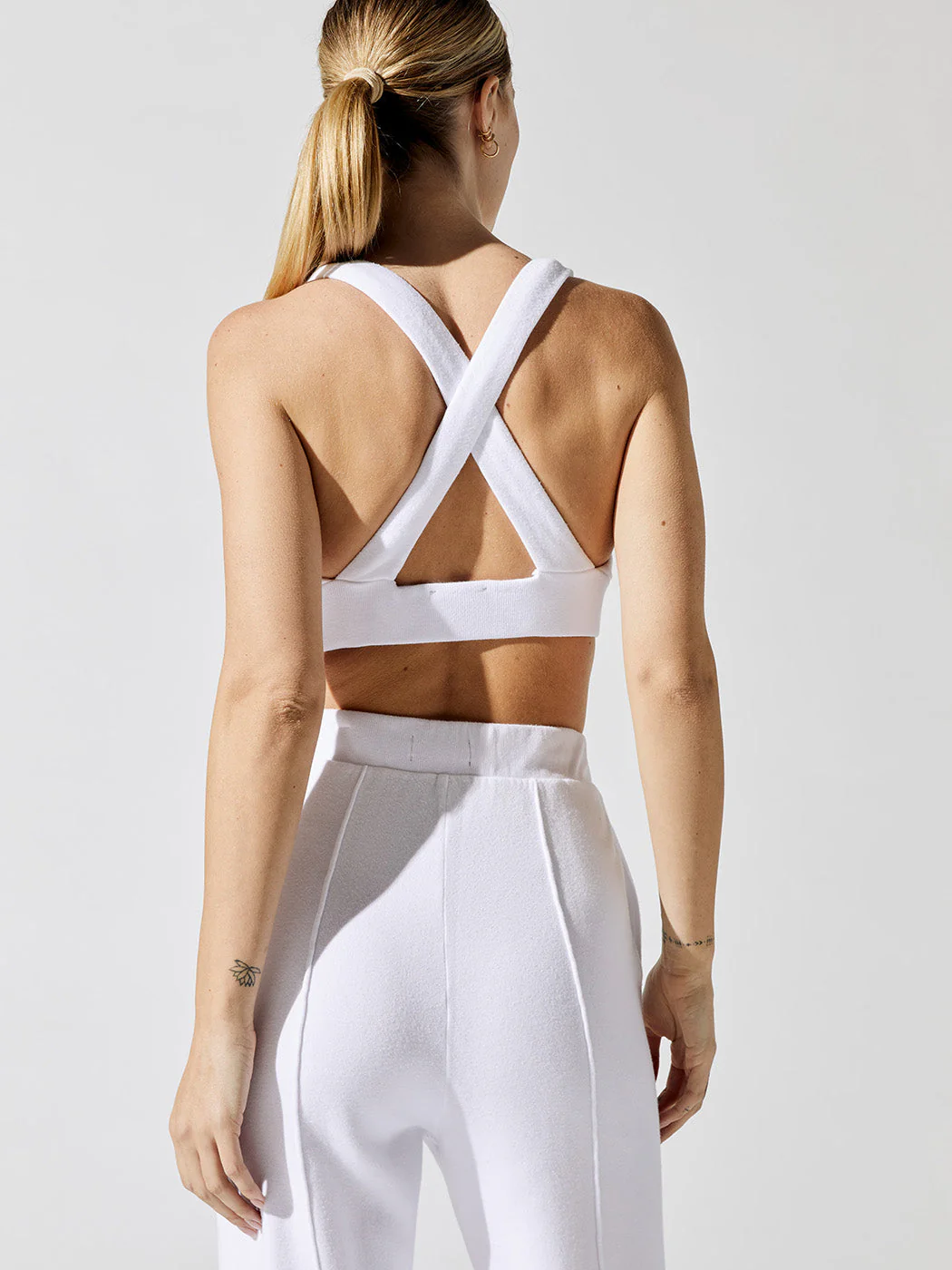 V-Neck Cross Back Bra in French Terry - White - Image 8