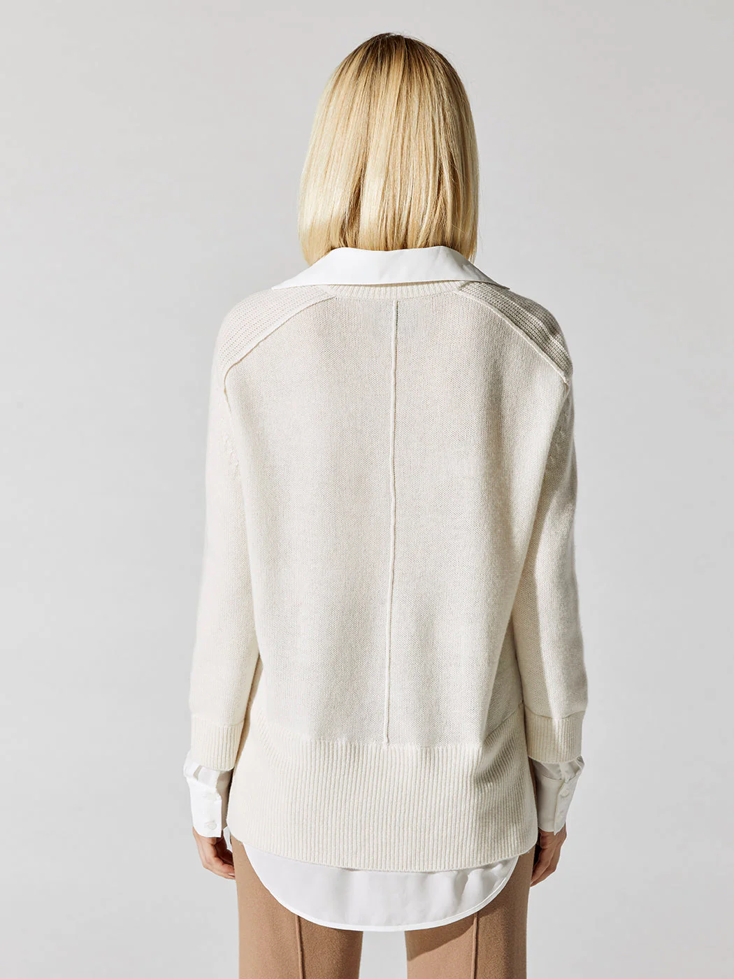 V-Neck Layered Pullover - Almond With White - Image 2