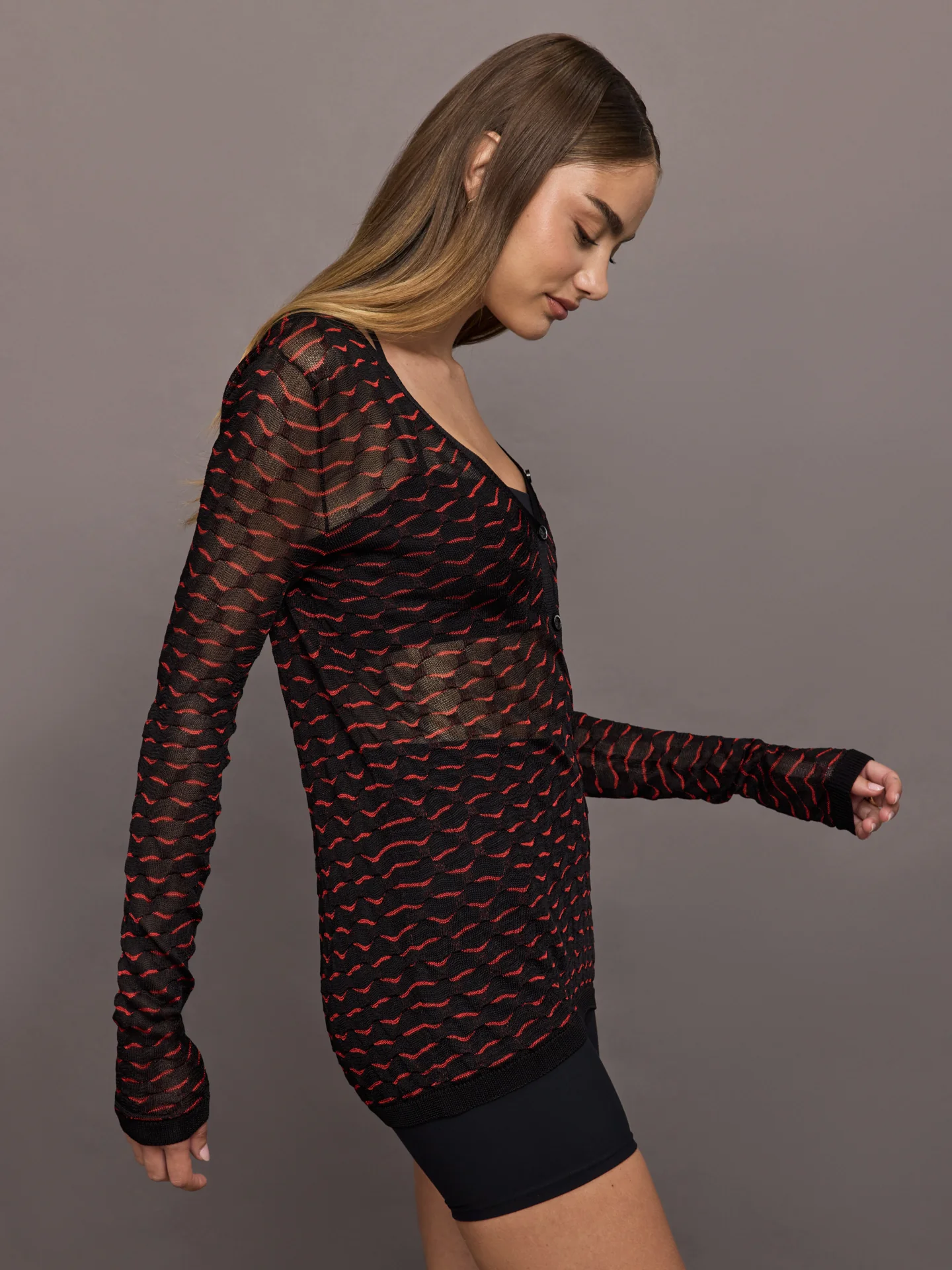 V-neck Sweater - Red and Black Tones - Image 3