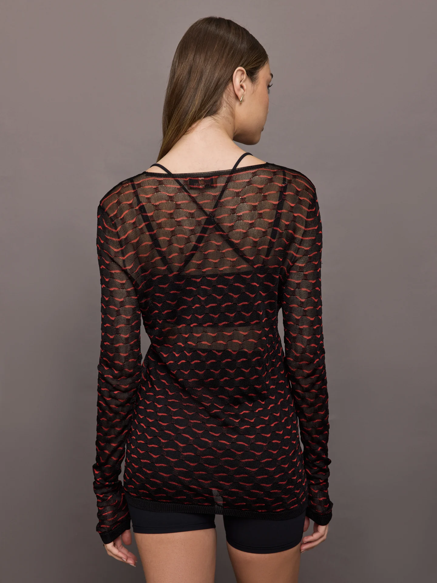 V-neck Sweater - Red and Black Tones - Image 4