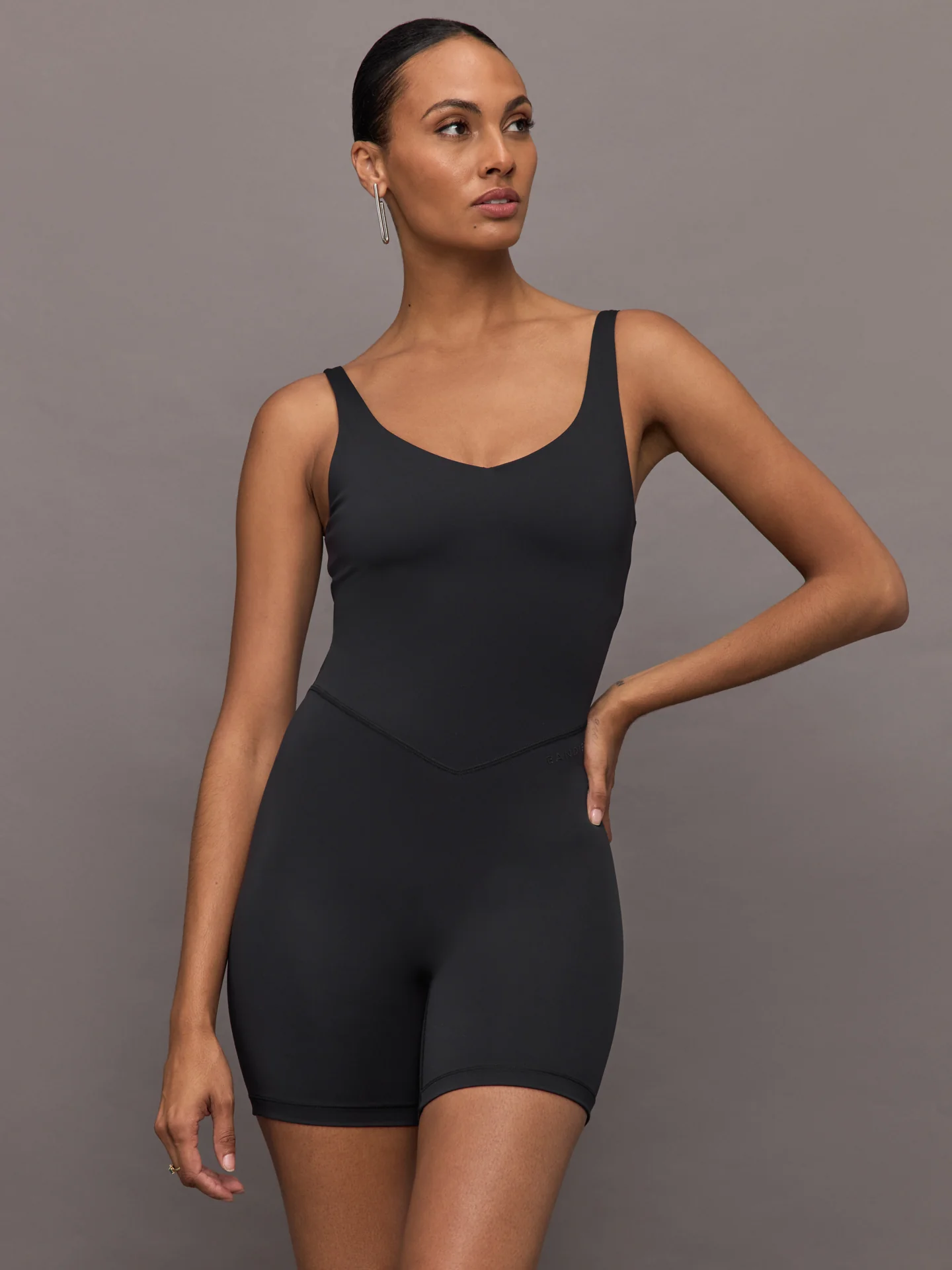 V-Neck Tempo Short Catsuit - Black
