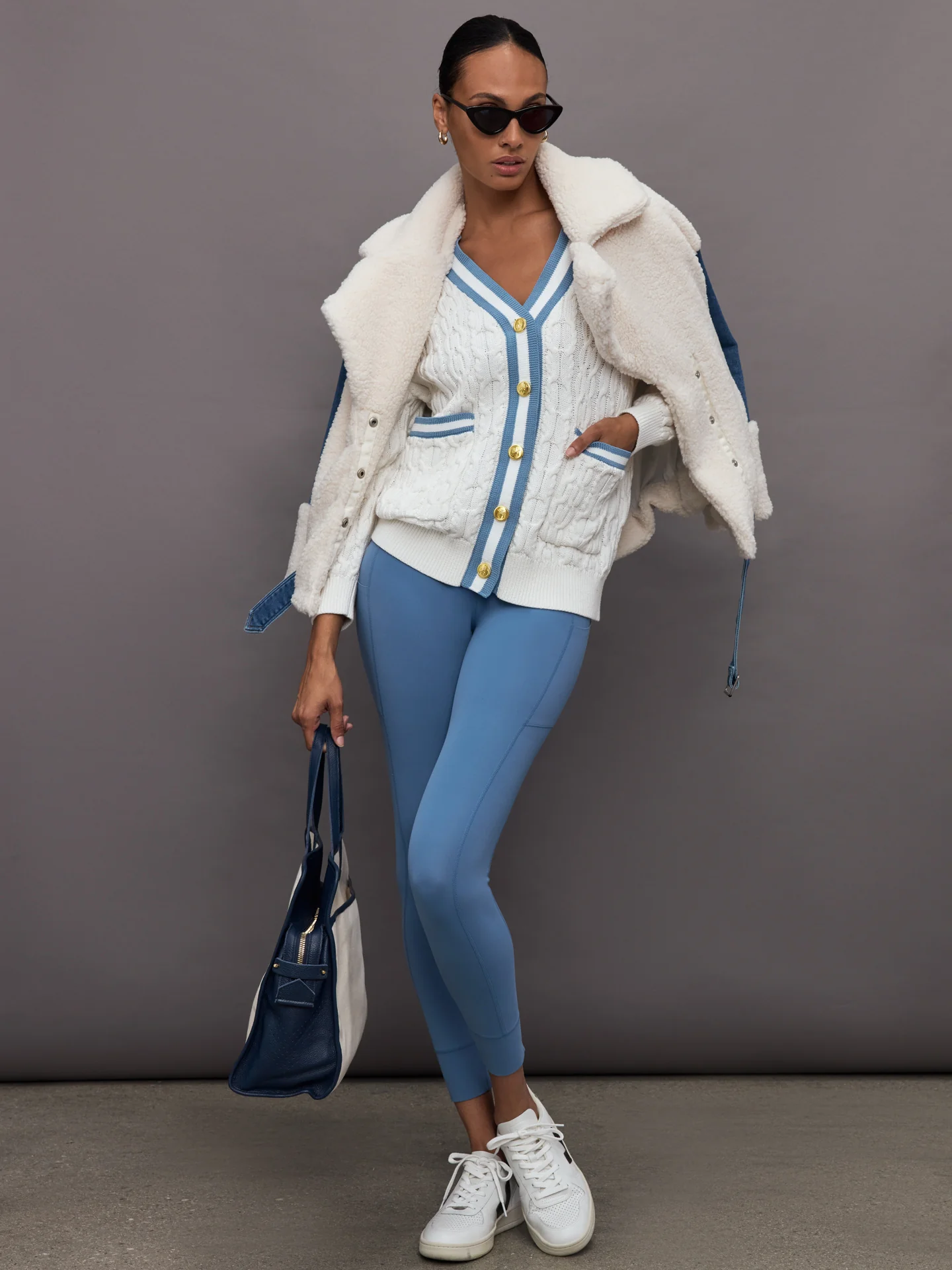 Varsity Cable Knit Cardigan - Cream - Image 2