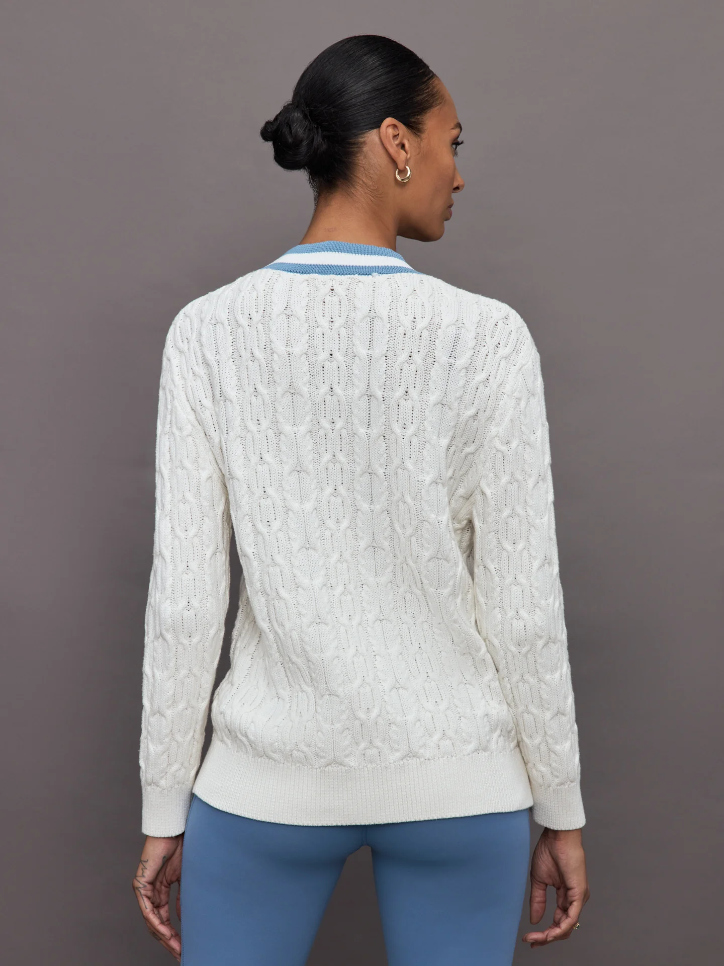 Varsity Cable Knit Cardigan - Cream - Image 5