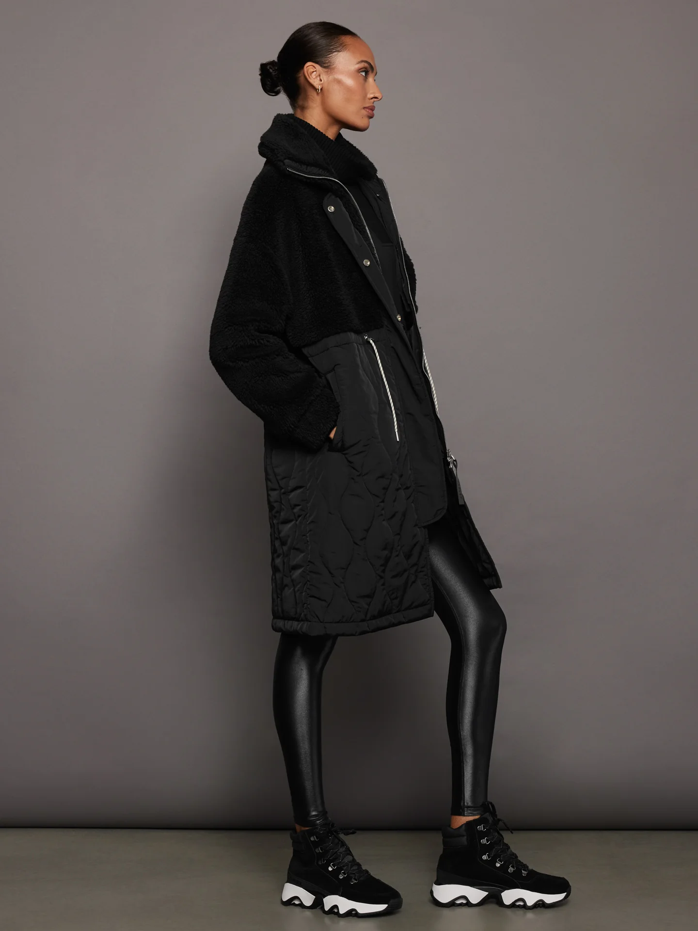 Walsh Quilt Sherpa Coat - Black - Image 2