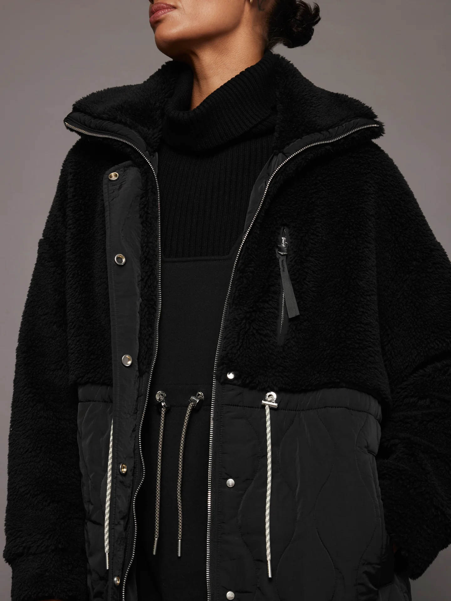 Walsh Quilt Sherpa Coat - Black - Image 4