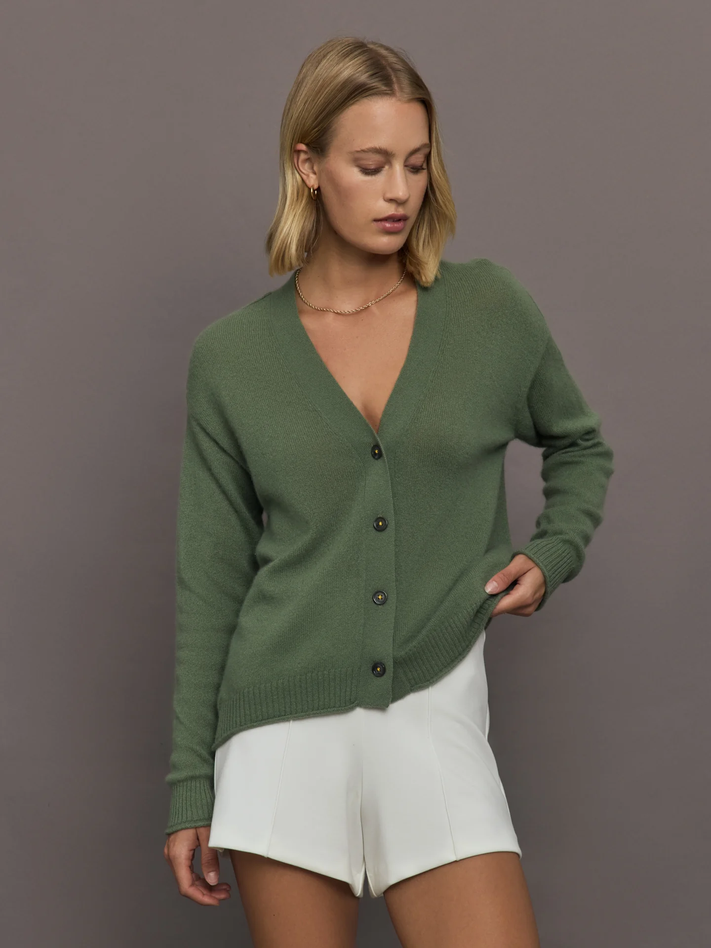 Whisper Featherweight Cardigan - Army Green