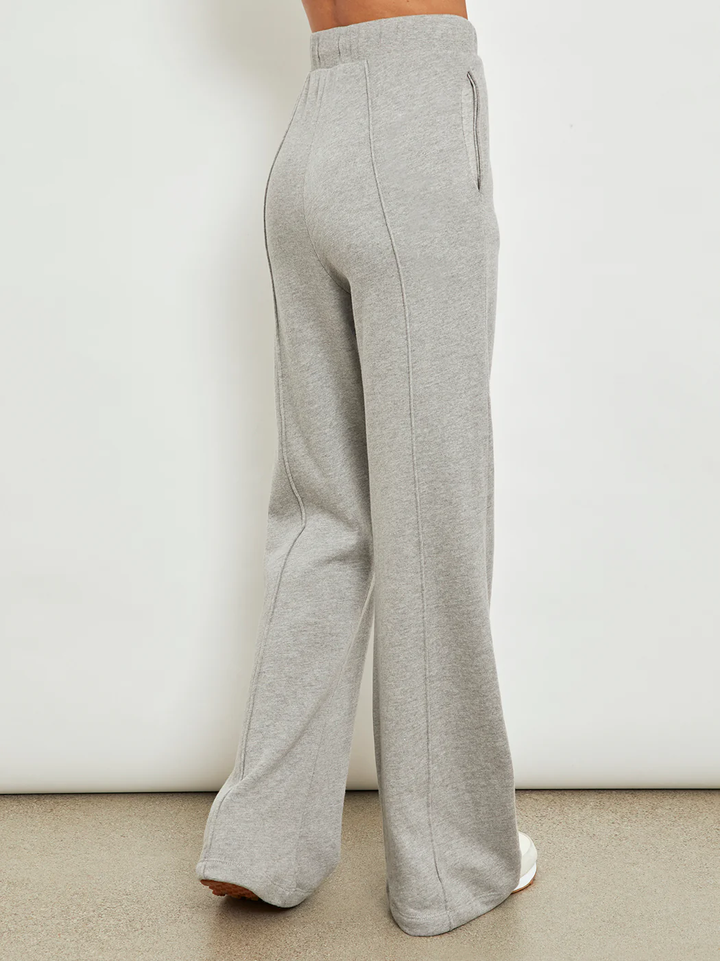 Wide Leg Pintuck Sweatpant in French Terry - Heather Grey - Image 5