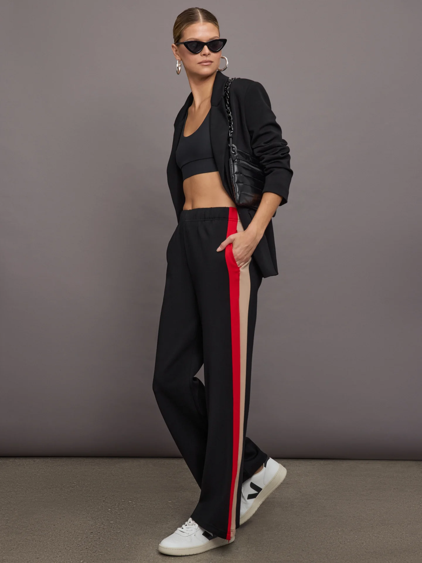 Wide Leg Track Pant in Scuba - Black - Image 2