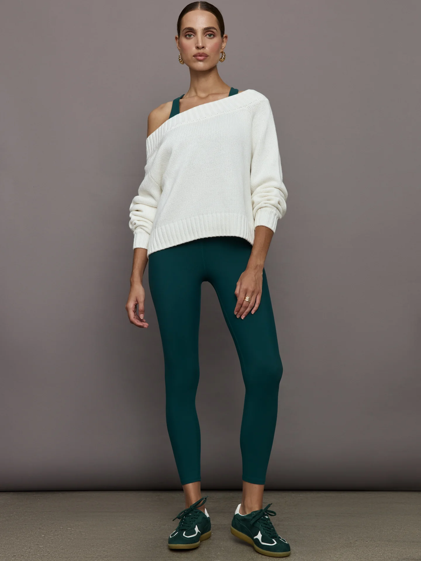 Slouchy Off Shoulder Sweater - Off White - Image 2