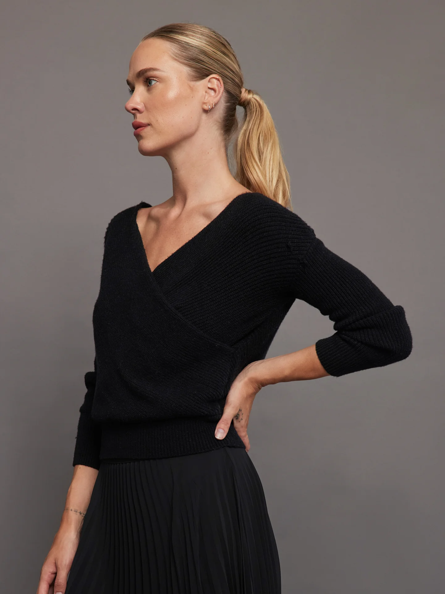 Wrap Sweater - Black - Image 2