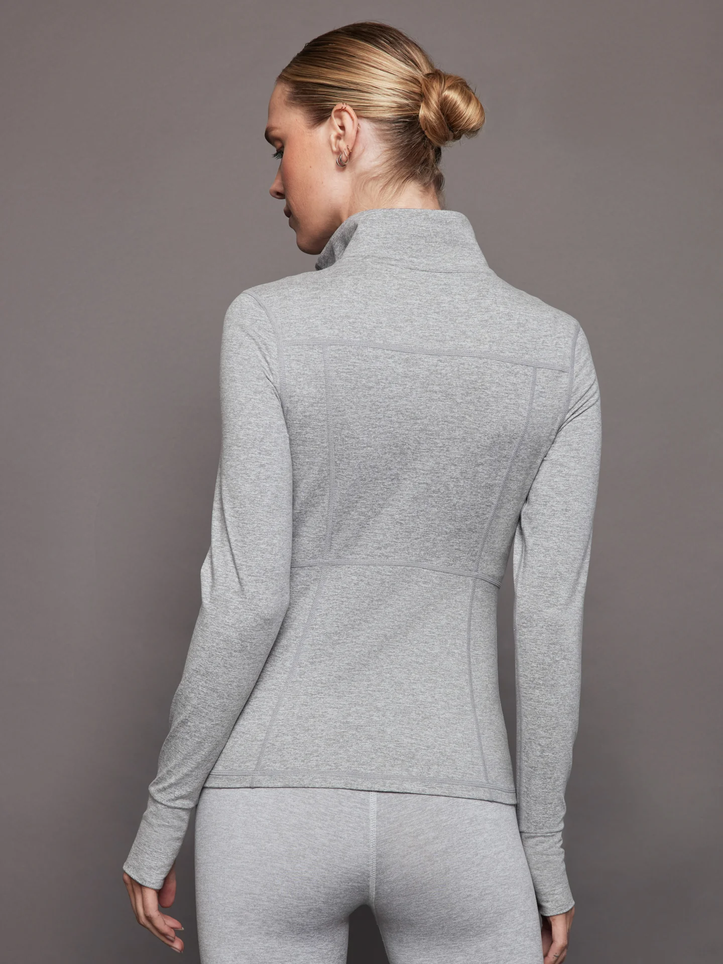 Zip Long Sleeve Run Top - Silver Heather - Image 4