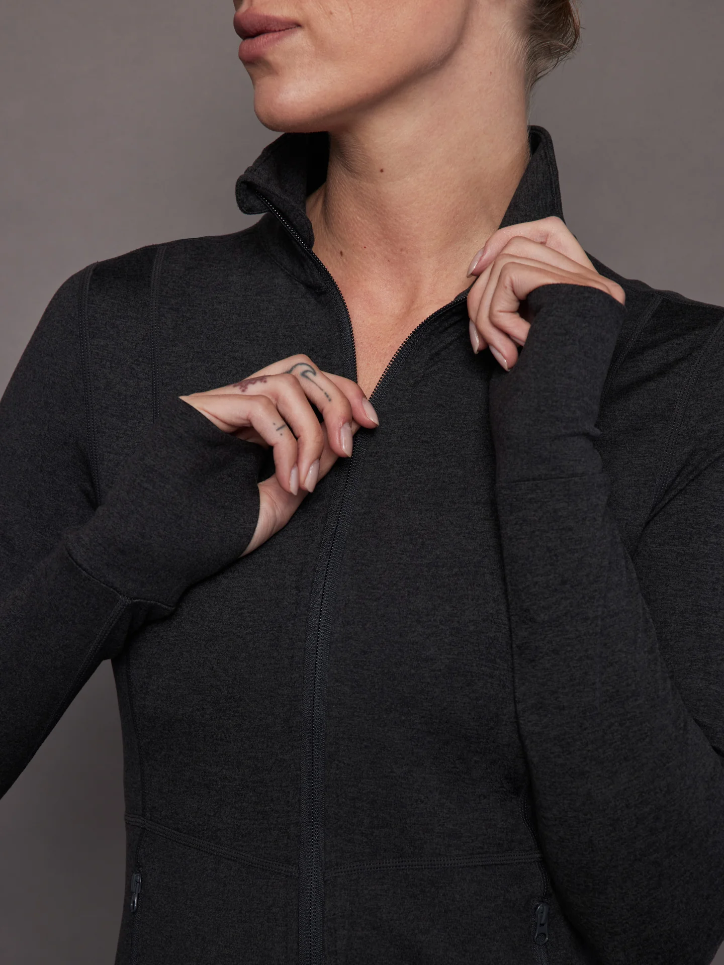 Zip Long Sleeve Run Top - Charcoal Heather - Image 2