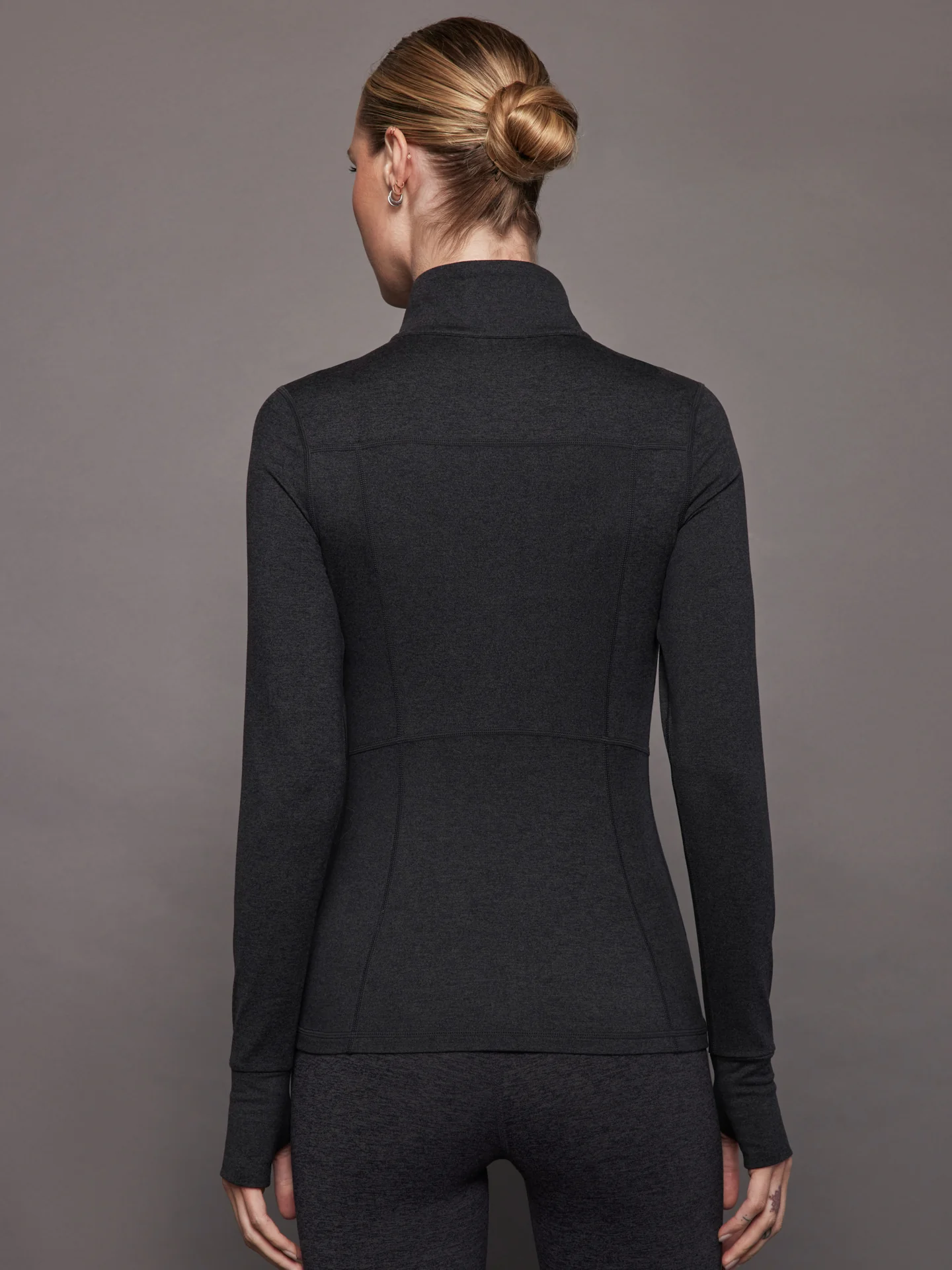 Zip Long Sleeve Run Top - Charcoal Heather - Image 4