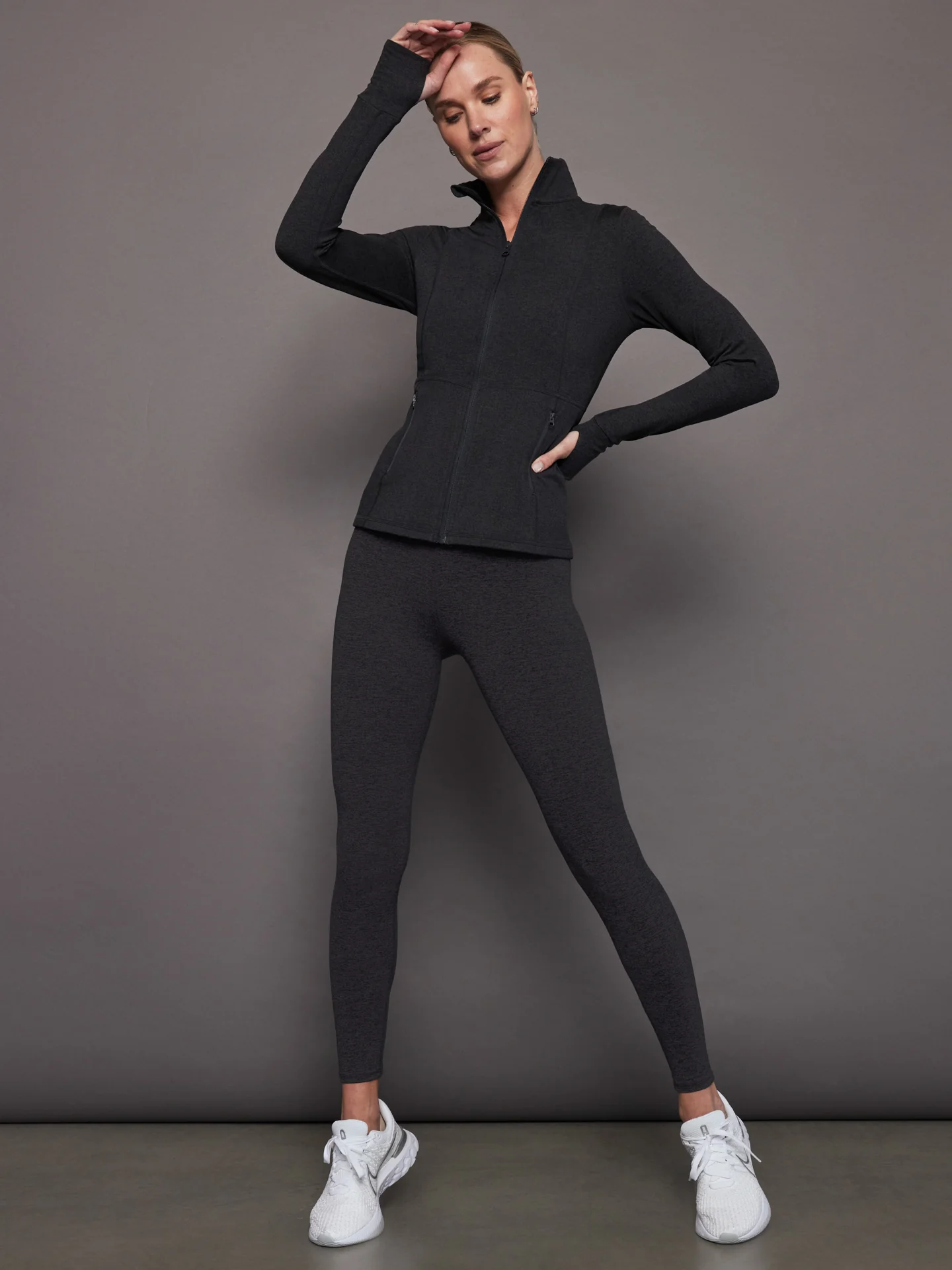 Zip Long Sleeve Run Top - Charcoal Heather - Image 5